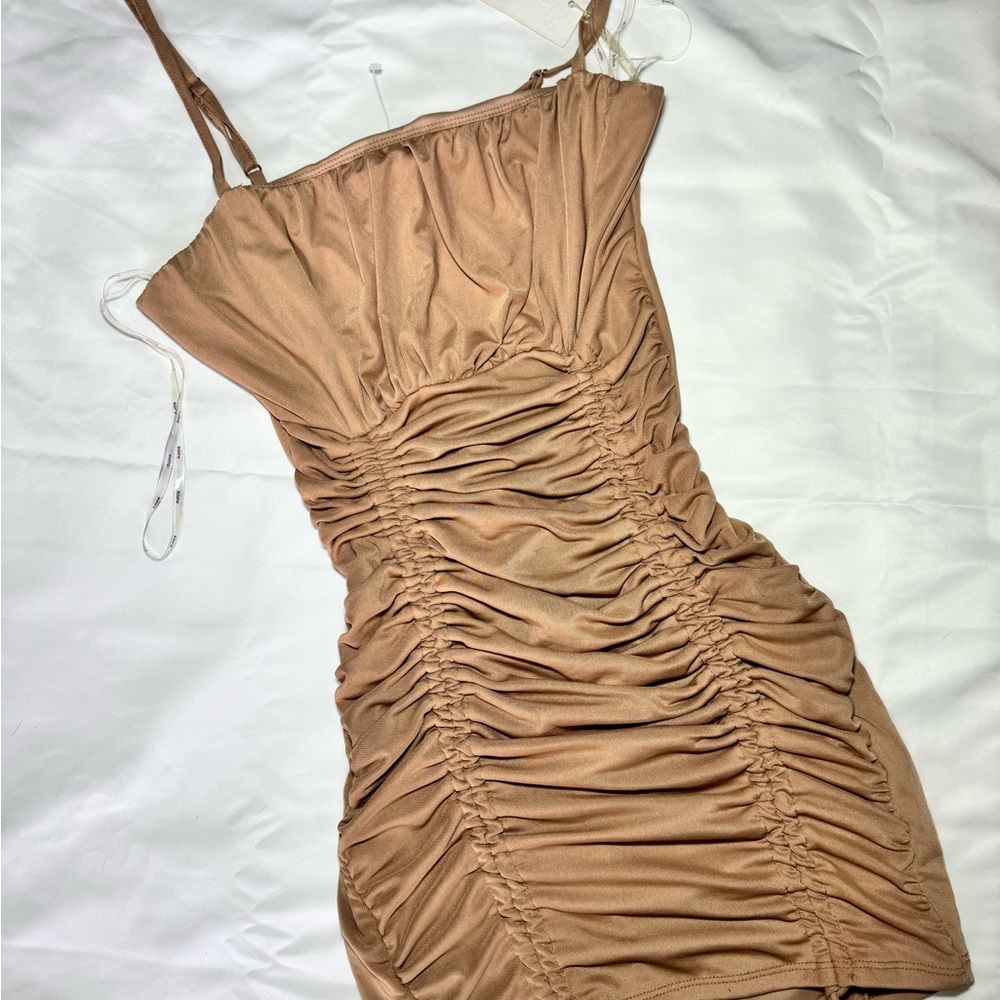 Tan Ruched Dress